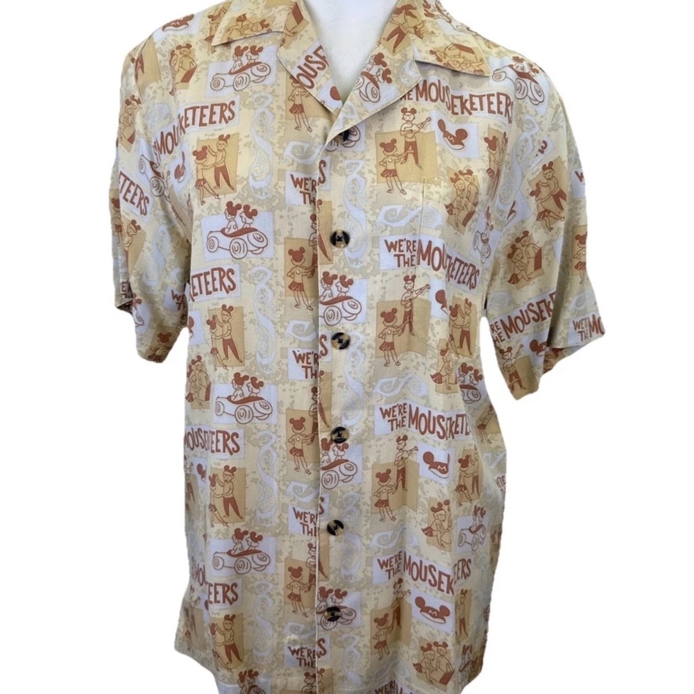 Disney Beige and Brown Mouseketeers Short-Sleeve Button-Down Shirt